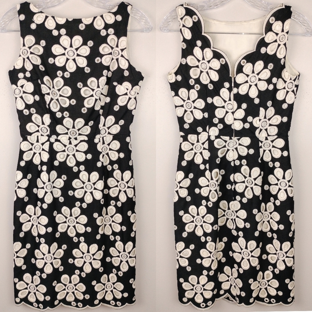 NWOT Muse 100% Cotton Embroidered Floral Eyelet Lace Overlay Sheath Dress Sz. 2